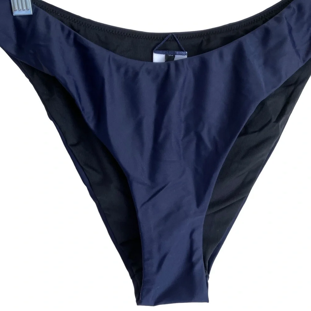 NWT J. Crew Navy Blue Curved Waist Cheeky Bikini Bottoms Minimalist Sz M